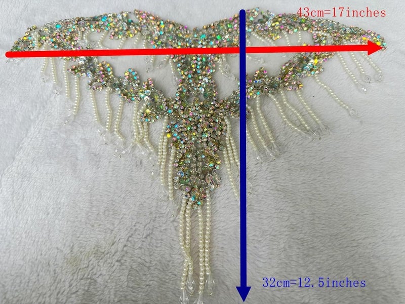 MOPISVN Handmade Crystal on lace Applique Sewing Rhinestones Fringe Beads Sequins Patches Trim Luxury Decoration Accessories for Wedding Dress 17X12.5inches (Rose red) - Image 3